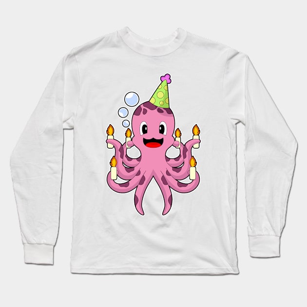 Octopus Birthday Candles Long Sleeve T-Shirt by Markus Schnabel